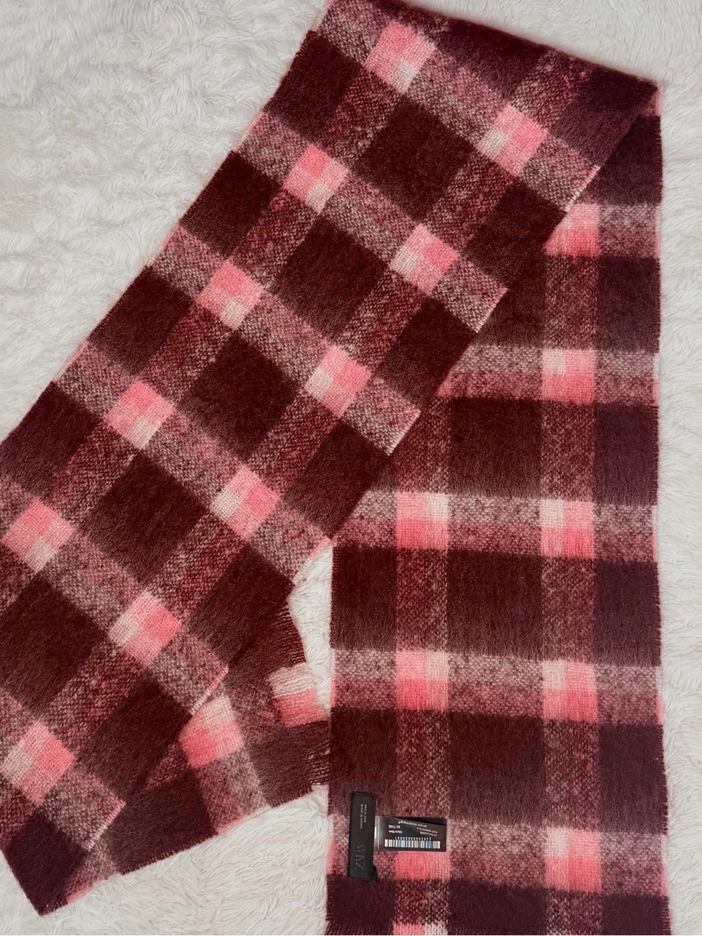 Zara Burgundy and Pink Plaid Scarf